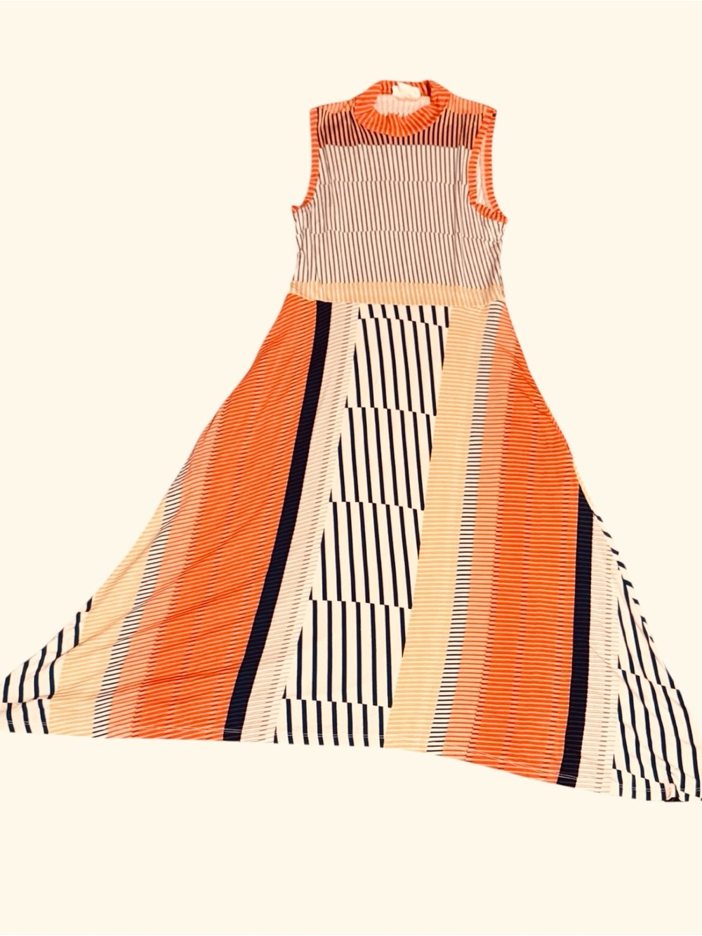Anthropologie Orange Cream Navy Striped Midi Dress - Picture 3 of 4